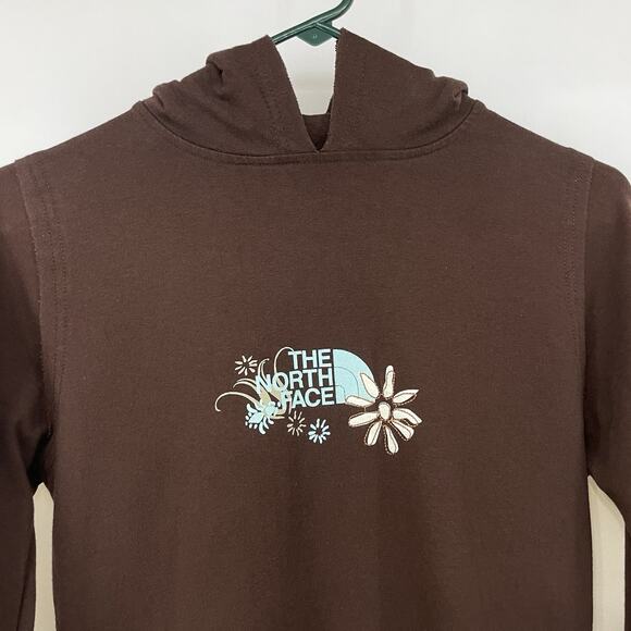 North Face Size Small Brown Flower Hoodie Women's Floral Embroidered Sweater - Picture 2 of 8